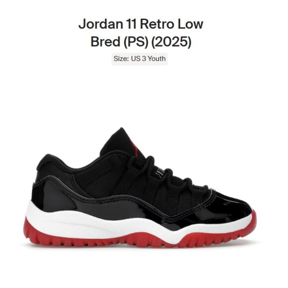 Child Size 3Y - Air Jordan 11 Retro Low Bred (PS) - FV5116-006 - AUTHENTIC NEW! - Picture 1 of 9